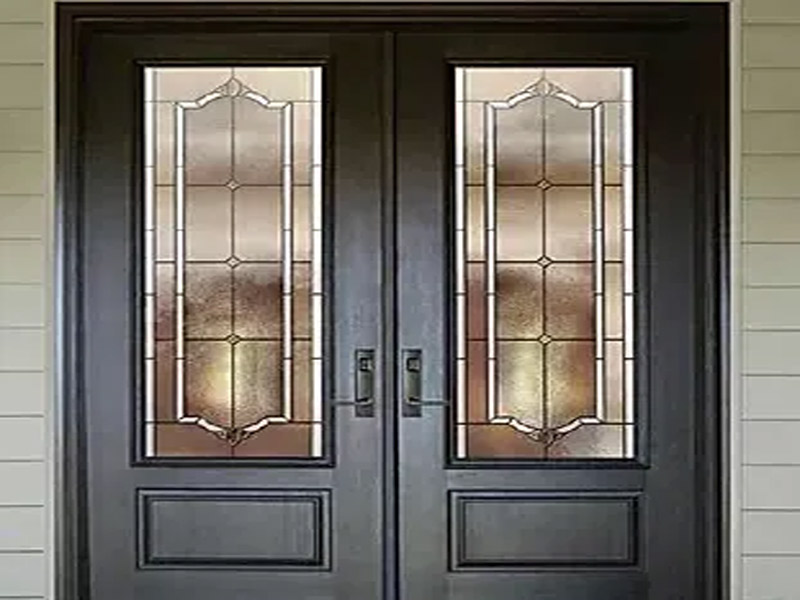 glass door window with wooden interior