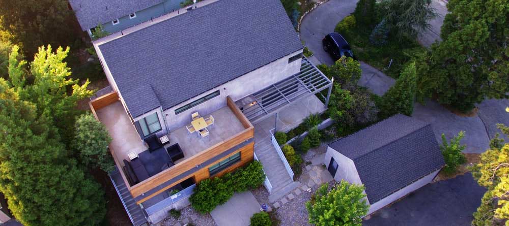 Top view of a house with a drone